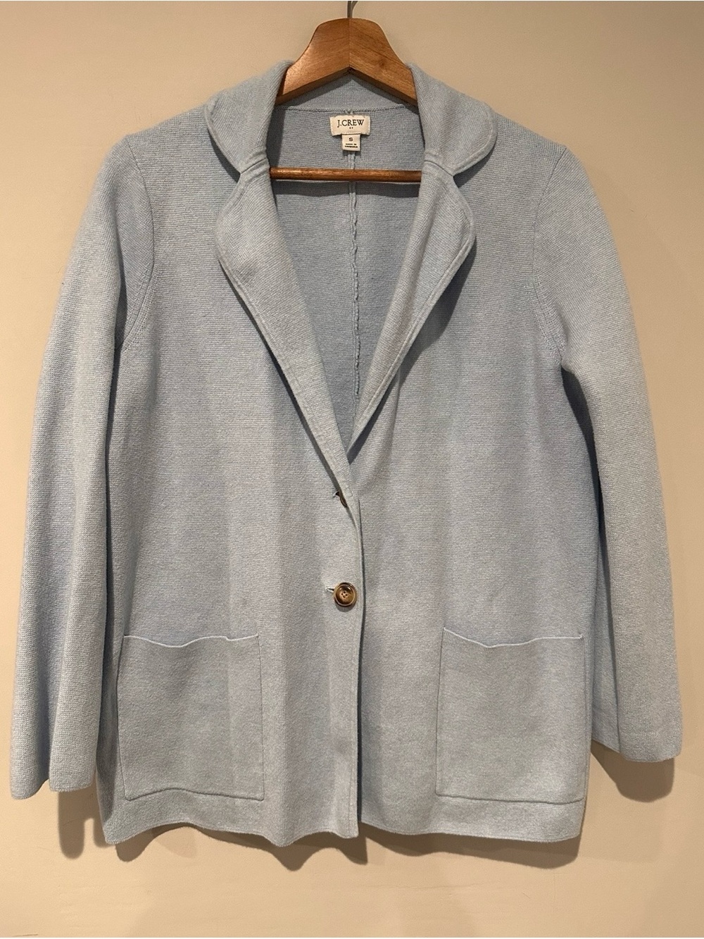 Crew Women’s Sweater Blazer Light Blue 100% Cotton Knit Jacket Size S - Picture 2 of 5